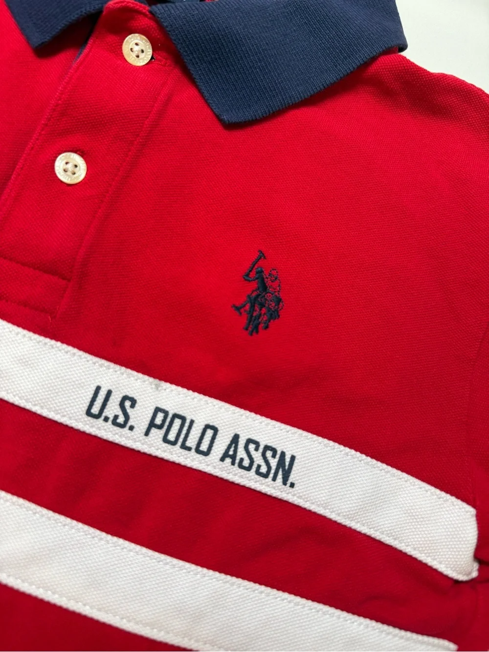U.S. Polo Assn. Red Polo with Navy Collar and Navy Logo